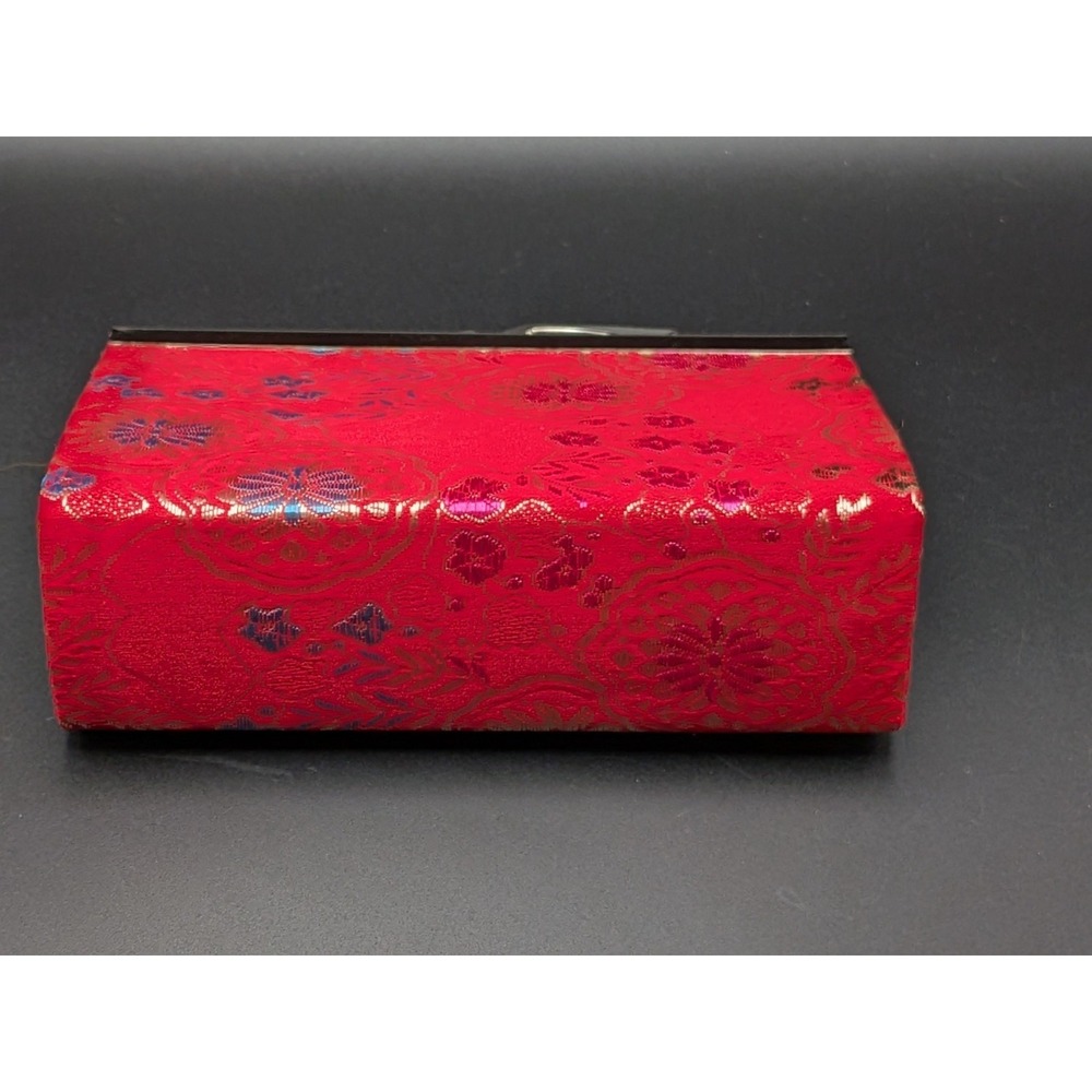 Red Silk Chinese Floral Embroidered Brocade Clutch Handbag Kissing Clasp Small - Picture 4 of 4